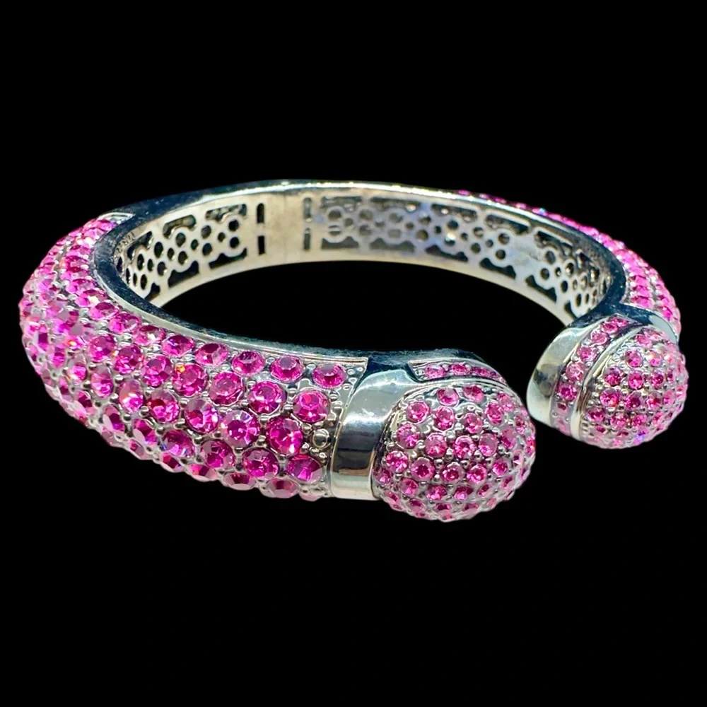 Vintage Joan Boyce "Kissable" Fuchsia/Pink Pave Crystal Cuff Bracelet - Picture 5 of 14